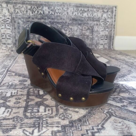 Black Platform Summer Heel with a Thick Suede Adjustable Strap *NEW* - Picture 8 of 10